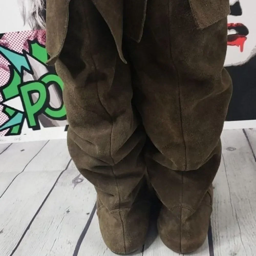 Y2K Vintage Boho Brown Suede Flat Knee High Boots Bakers - Picture 7 of 9
